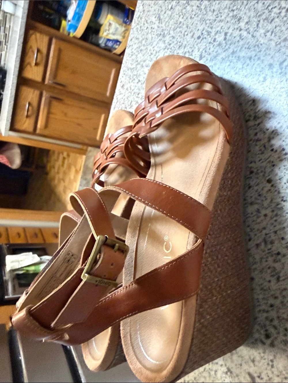 Vionic Brown Leather Woven Strappy Sandals